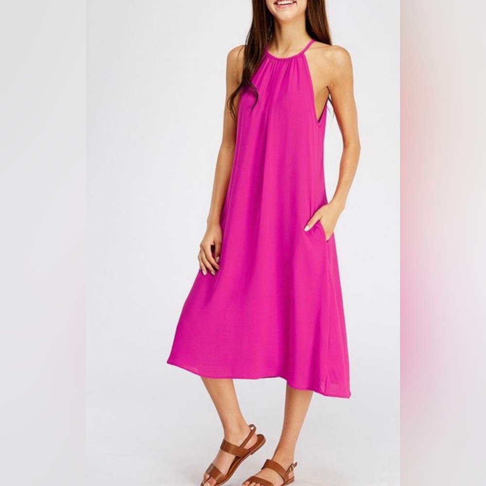 NWT! Pink Shelby Halter Midi Dress